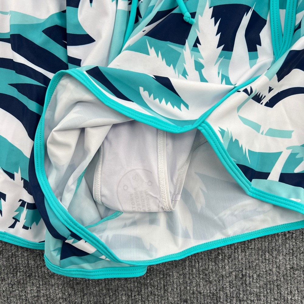 Summer Mae Swim Shorts Women 10 Teal Palm Drawstring Beach Tropical Vacation - Picture 7 of 8